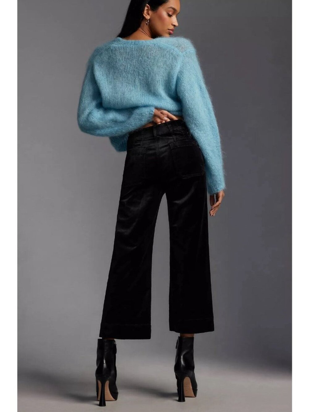 Anthropologie Maeve Colette Velvet High Rise Wide Leg Crop Pant Black Modest 30 - Picture 6 of 12